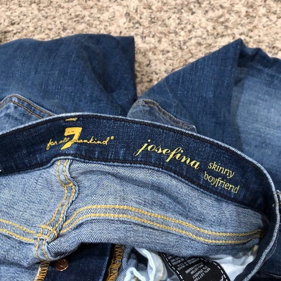 7 For All Mankind Josafina Skinny Boyfriend Jeans Size 24 Distressed Dark Blue - Picture 10 of 11
